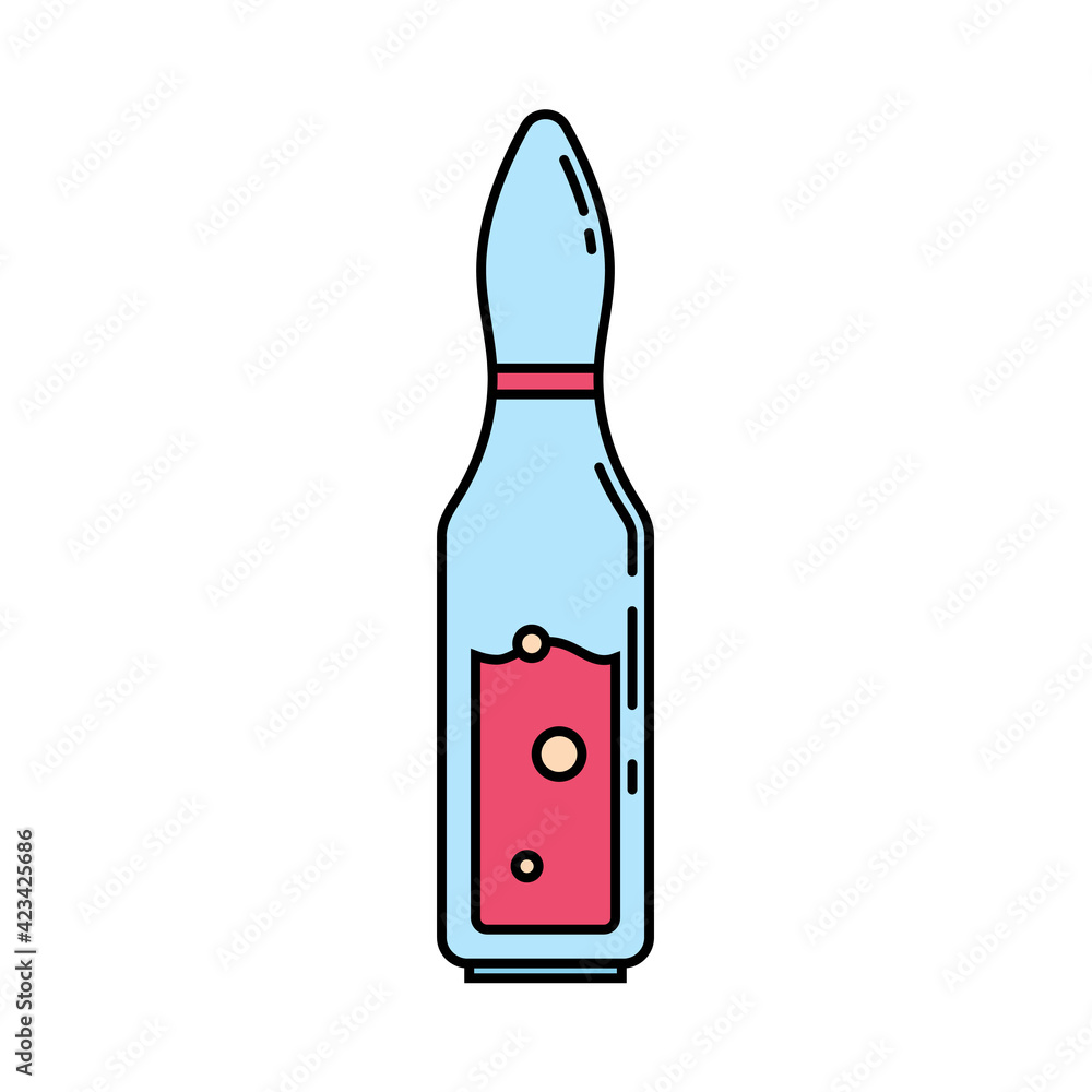 Line color medical healthcare art icon ampoule. Professional equipment symbol. Science, pharmacy, medic, chemistry background emblem element. Laboratory glass. Vector medical outline illustration. Line color medical healthcare art icon ampoule. Professional equipment symbol. Science, pharmacy, medic, chemistry background emblem element. Laboratory glass. Vector medical outline illustration.