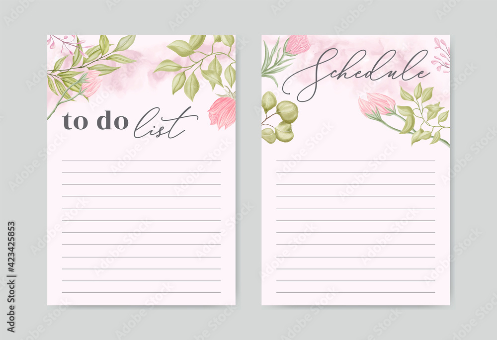 To do list template set collection with watercolor floral background