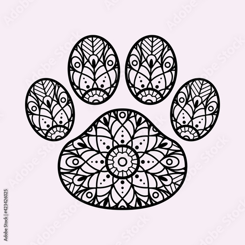 Dog paw mandala ornament style vector print.