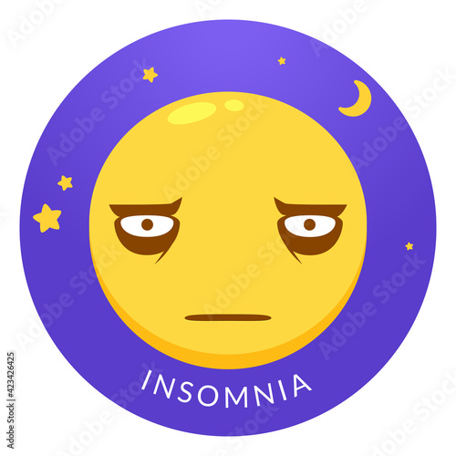 The smiley with the insomnia. Isolated Vector Illustration