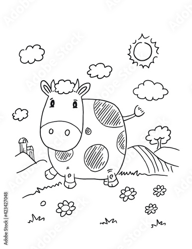 Cute Farm Cute Coloring Book Page Vector Illustration Art