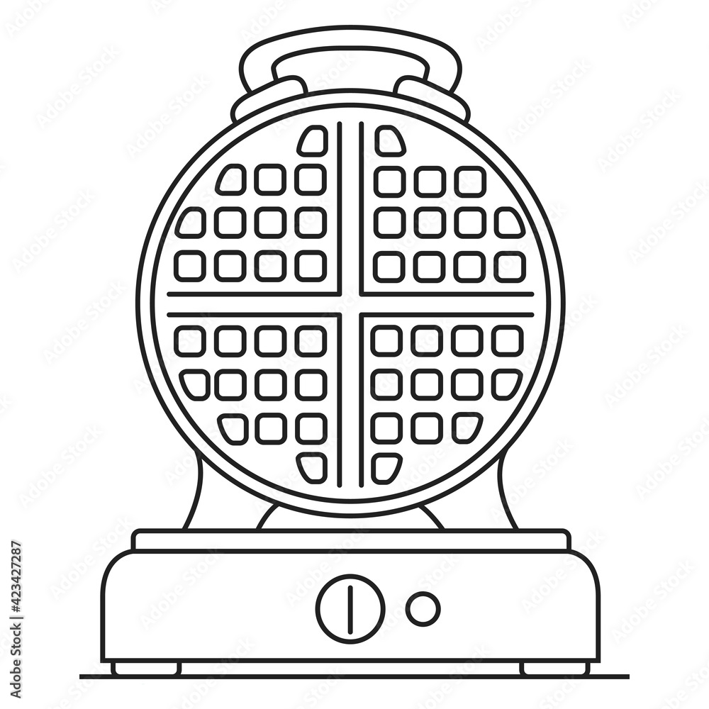 Waffle maker icon. Electric waffle iron round. Outline vector flat