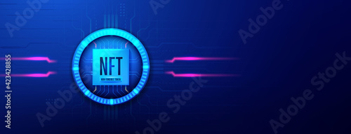 NFT non fungible tokens crypto-art on blue abstract background
