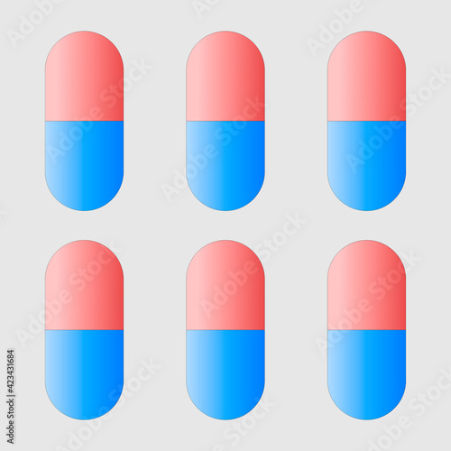 Red and blue Vector illustration of a blister pack of pills isolated on a gray background