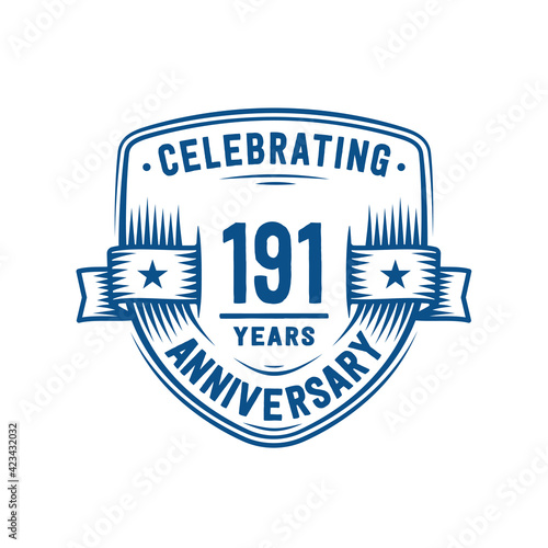 191 years anniversary celebration shield design template. 191st anniversary logo. Vector and illustration. 