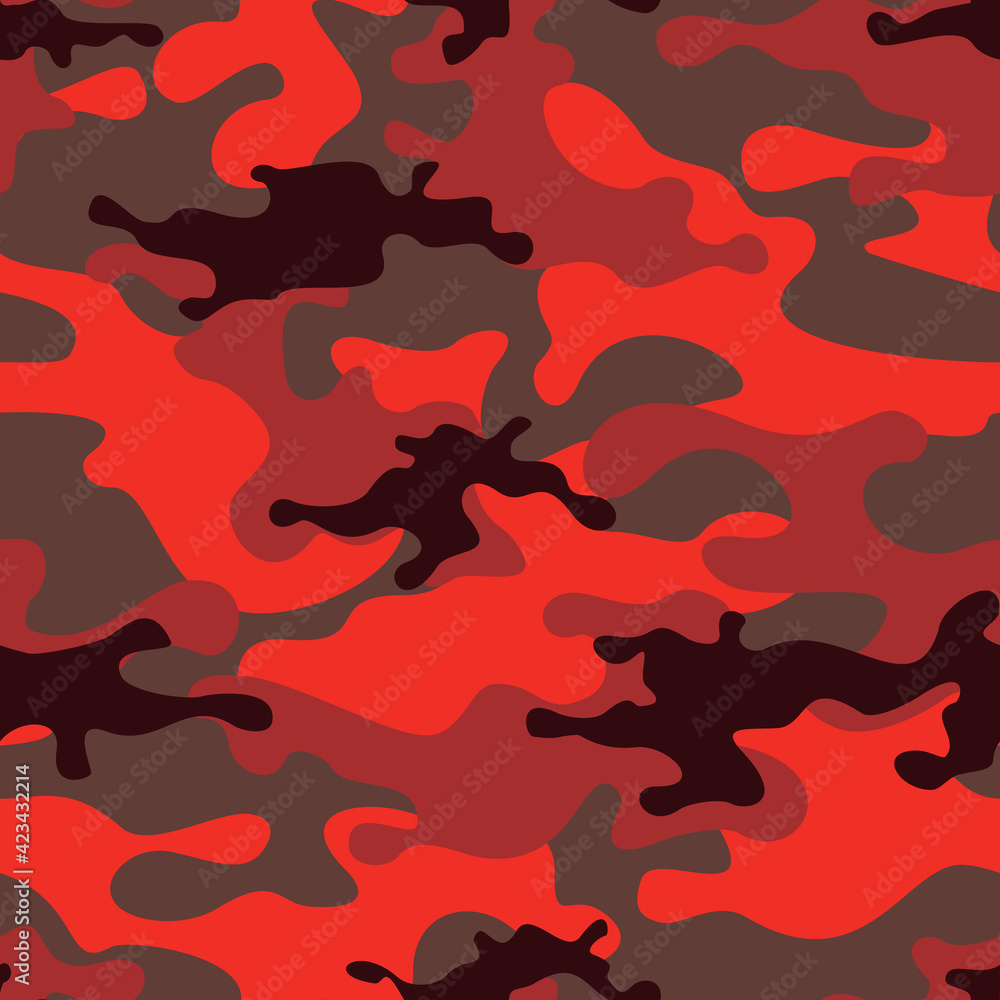 Camouflage seamless pattern. Military texture. Endless ornament of dark and red spots. Modern print on fabric for clothes. Vector illustration Camouflage seamless pattern. Military texture. Endless ornament of dark and red spots. Modern print on fabric for clothes. Vector illustration