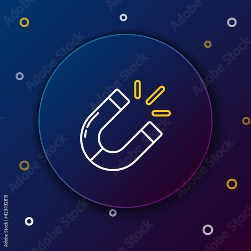 Line Magnet icon isolated on blue background. Horseshoe magnet, magnetism, magnetize, attraction. Colorful outline concept. Vector