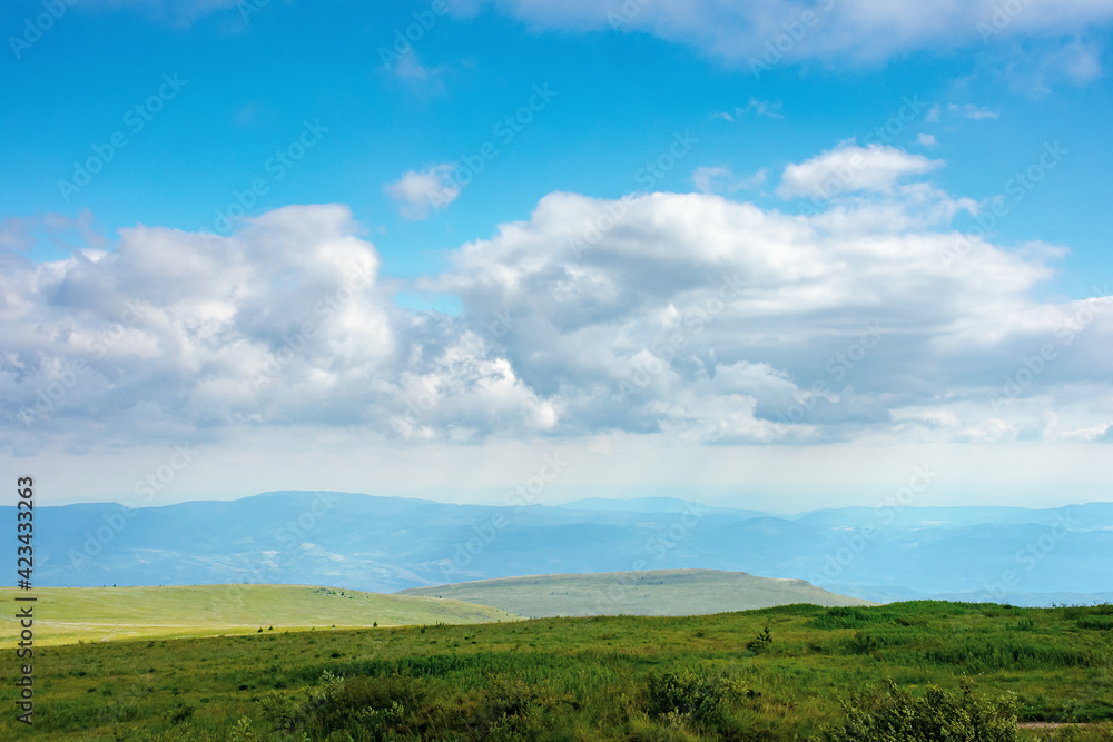 nature landscape of carpathian mountains. beautiful rolling scenery with grassy meadows in summer. clouds on the sky above the distant watershed ridge