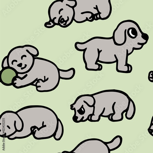 Dogs. Seamless illustration. Cartoon sketch style. Hand outline drawing cheerful funny animal. vector