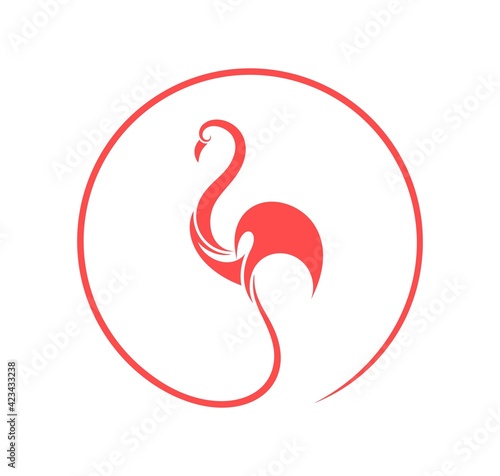 Flamingo outline. Isolated flamingo on white background