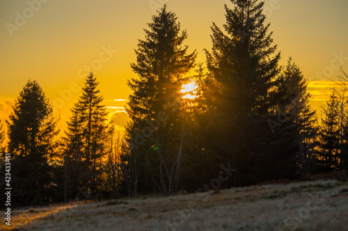 Sunset in the autumn from the sleeping bag