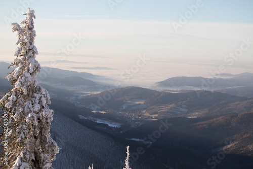 Morning valley overview in the winter.