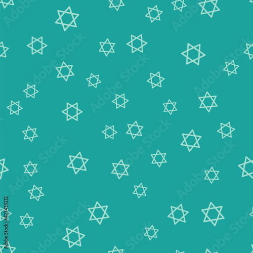 Green Star of David icon isolated seamless pattern on green background. Jewish religion symbol. Symbol of Israel. Vector