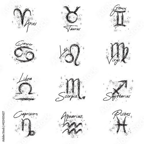A set of zodiac symbols.Vector illustration in the grunge style.