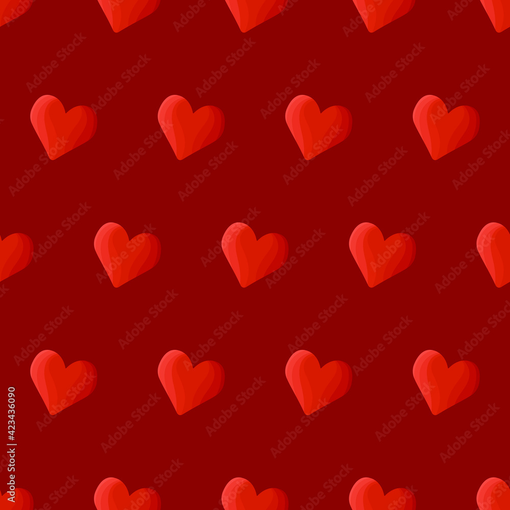 Red Background Red Hearts Pattern. Vector Hearts Pattern.