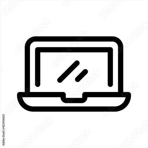 Laptop computer or notebook computer flat icon for apps and websites, Outline laptop icon isolated on white background, Wireless technology, portable computer sign. Vector illustration