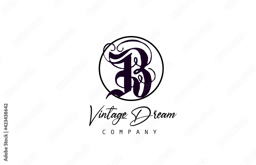 B alphabet letter icon logo. Vintage design concept for company and business. Corporate identity in black and white with retro style
