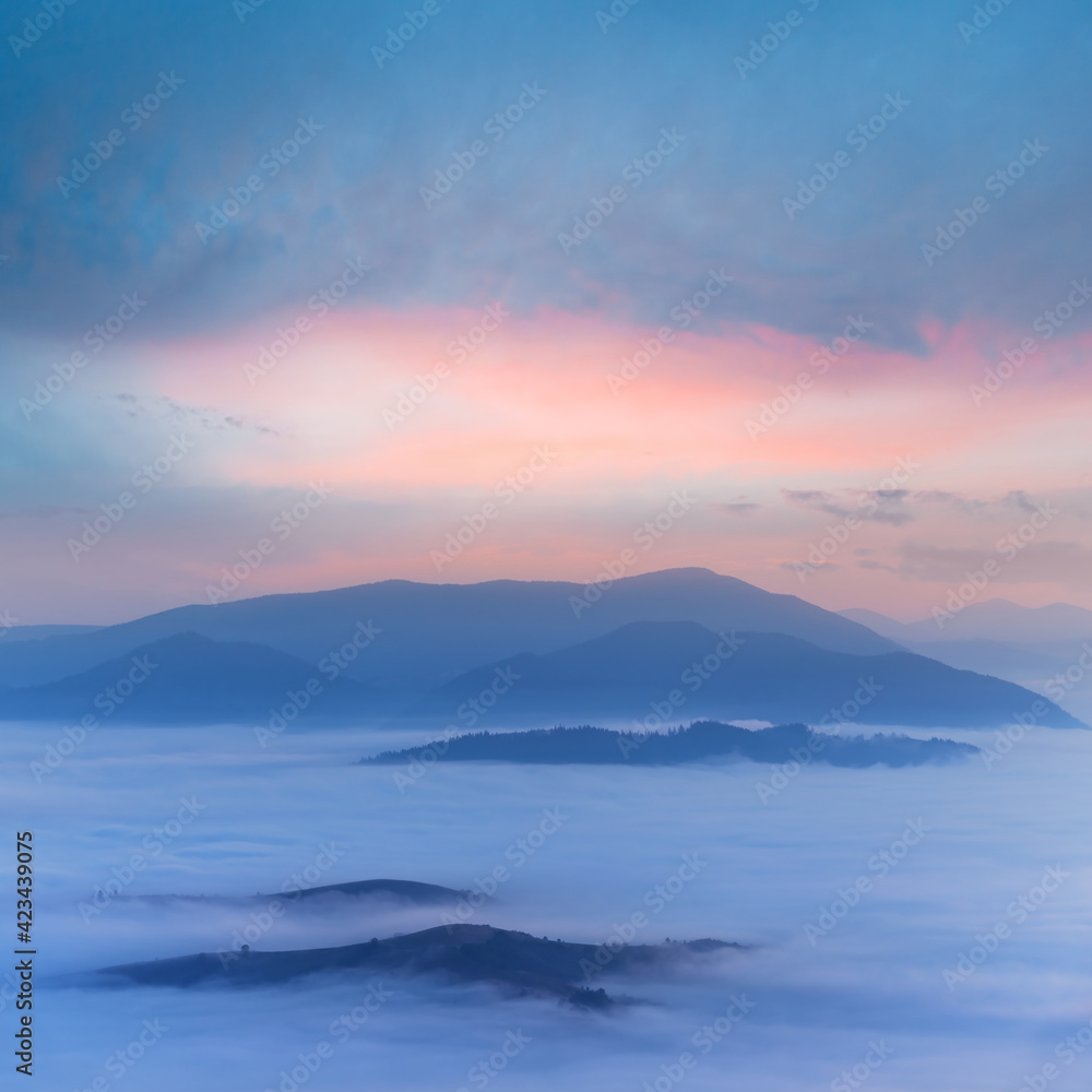 misty mountain valley at the twilight