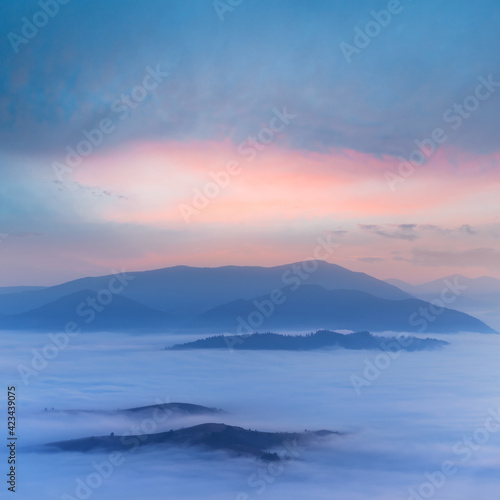 misty mountain valley at the twilight