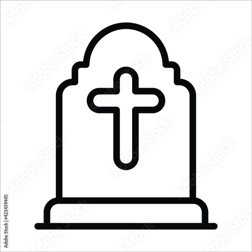 gravestone with cross simple  outline icon.