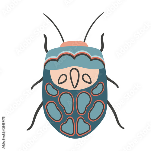 Doodle Picasso bug. Hand drawn stylized Sphaerocoris annulus. Vector Zulu hud bug insects for design.