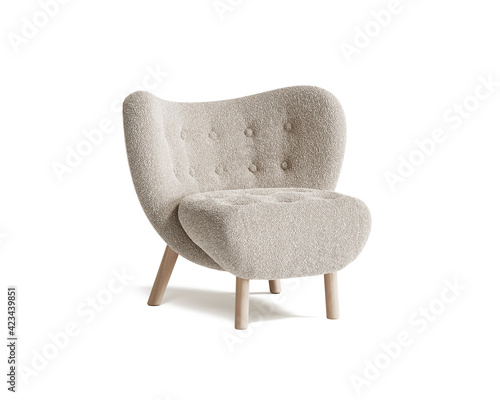 3d rendering of an isolated modern beige sheepskin lounge armchair