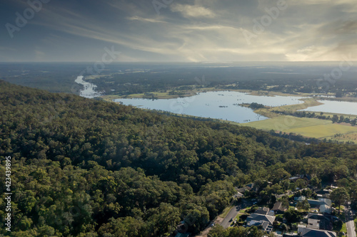 Aerial view of the Nepean River and Penrith Lakes in Sydney in Australia