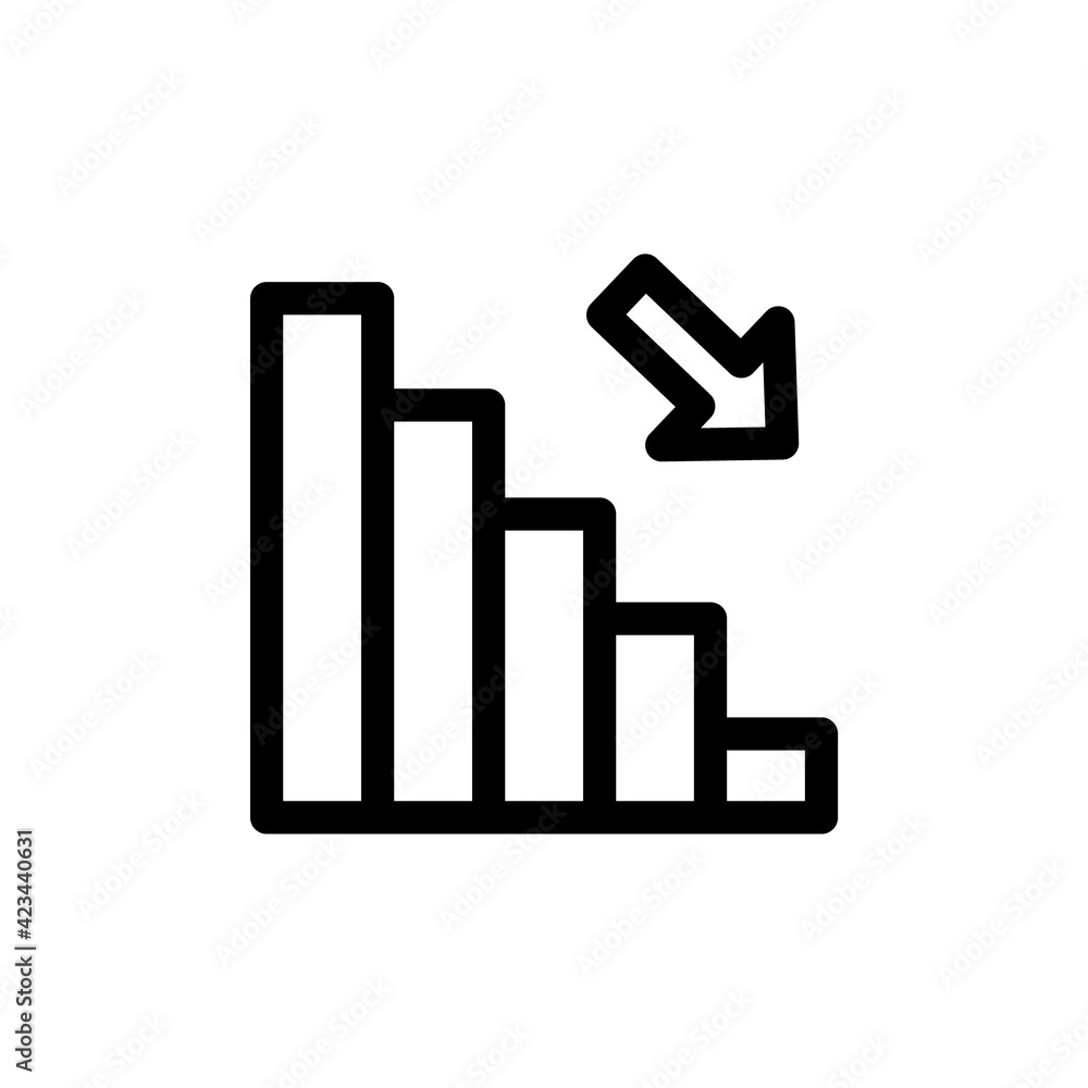 Down chart icon on background for graphic and web design. Simple illustration. Internet concept symbol for website. chart with bars declining. Chart icon. Vector arrow graph down icon Down chart icon on background for graphic and web design. Simple illustration. Internet concept symbol for website. chart with bars declining. Chart icon. Vector arrow graph down icon