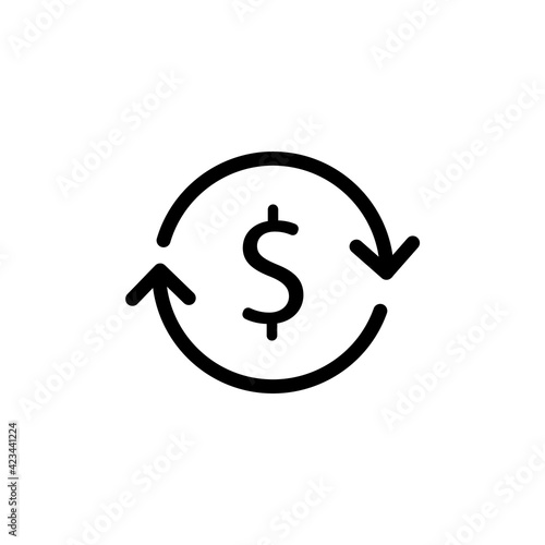cashback icon, return money, cash back rebate, thin line web symbol on white background