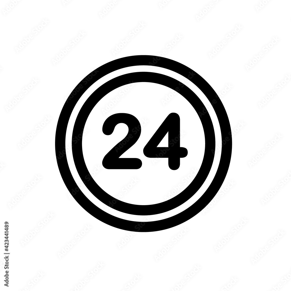 Icon of symbol, sign Open around the clock or 24 hours a day Icon of symbol, sign Open around the clock or 24 hours a day