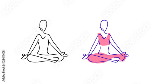 Continuous line art yoga poses. Yoga asana outline.