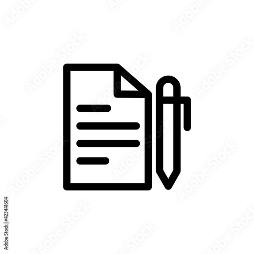 Notebook with pen icon isolated on white background.Vector illustration. Document with pen, form icon. Notepad Symbol. Simple Flat Icon Of Paper And Pen. Notebook With Some Text. Vector Illustration