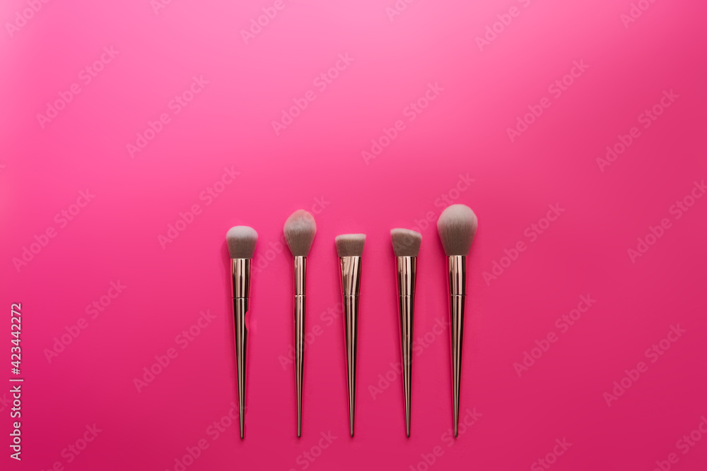 make-up brushes of different sizes on a pink background make-up brushes of different sizes on a pink background