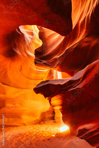 A vertical shot of slick rock formations in Antelope Canyon, Arizona USA