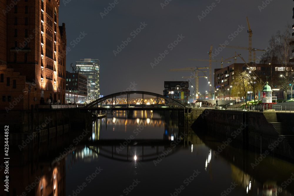 bridge over the river at night in Hamburg germany