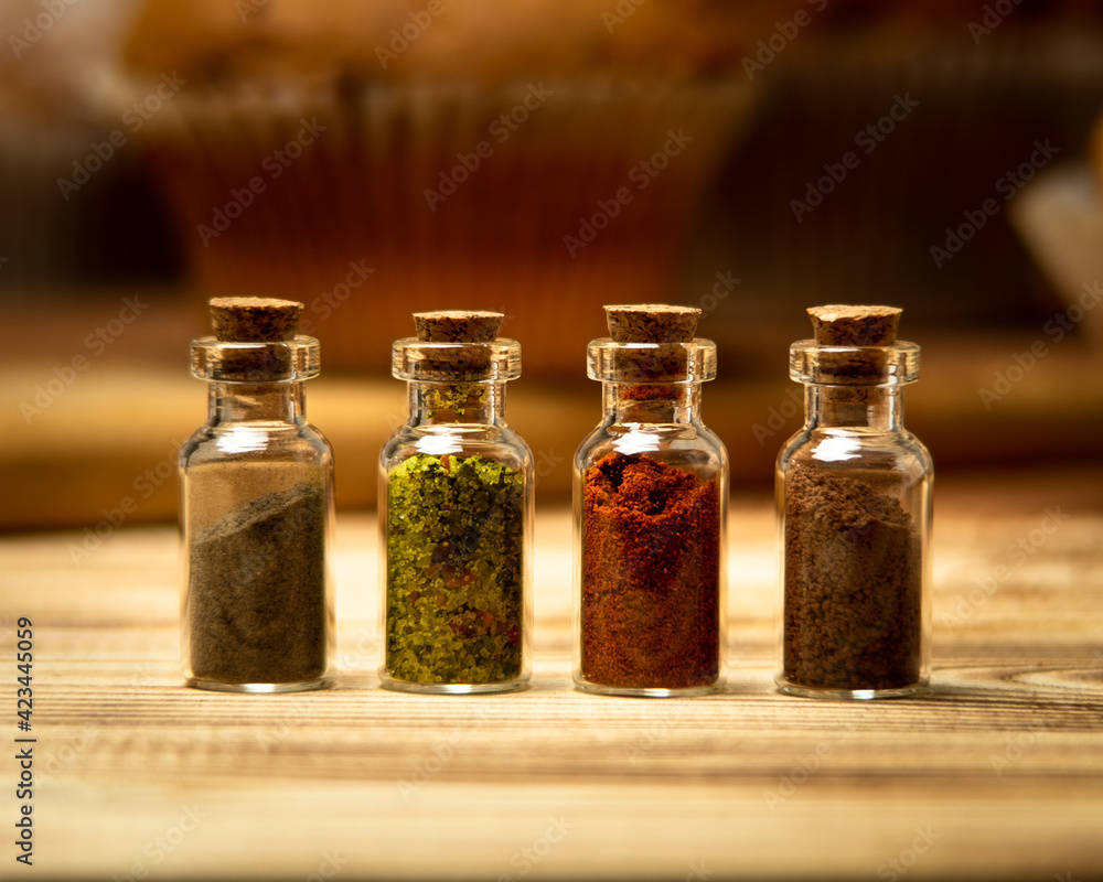 pepper salt paprika and cocoa in bottles pepper salt paprika and cocoa in bottles