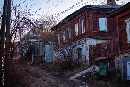 Old houses on low-rise street in old poverty part of Voronezh in Russia