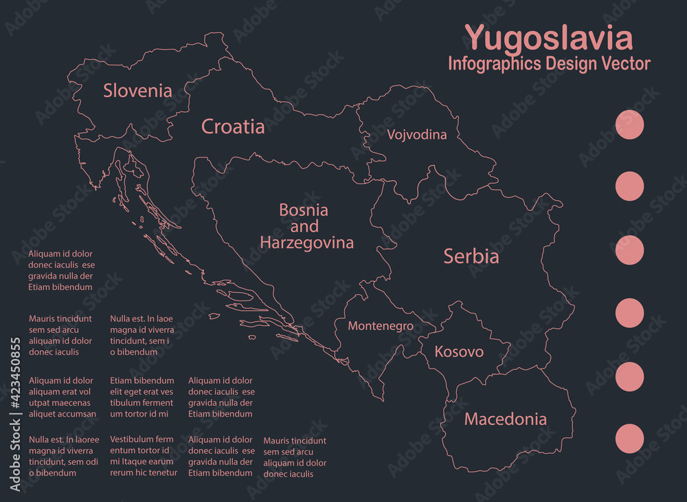 Infographics Yugoslavia map outline, flat design, color blue orange vector Infographics Yugoslavia map outline, flat design, color blue orange vector