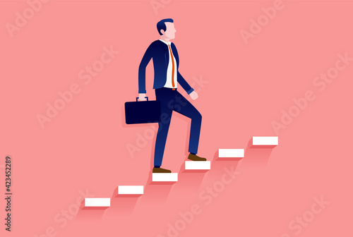Career ladder climbing - Businessman walking the steps to success. Career and business growth concept. Vector illustration.