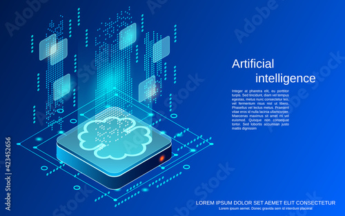 Artificial intelligence, digital technology flat 3d isometric vector concept illustration