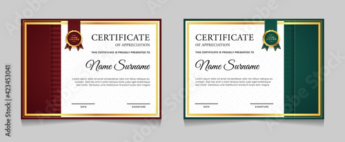 Set of certificate of achievement border design templates with elements of  luxury gold badges and modern line patterns. vector graphic print layout can use For award, appreciation, education