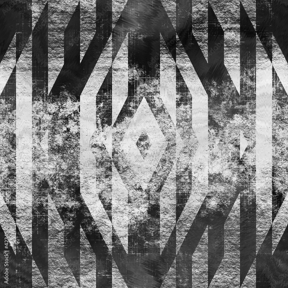 Naklejka premium Black and white seamless abstract grunge texture. High quality illustration. Ornate glossy luxurious polished monochrome design for print and surface design. Modern textile art. Ink background.