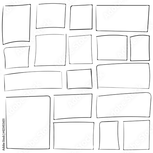 set hand drawn sketched square frames