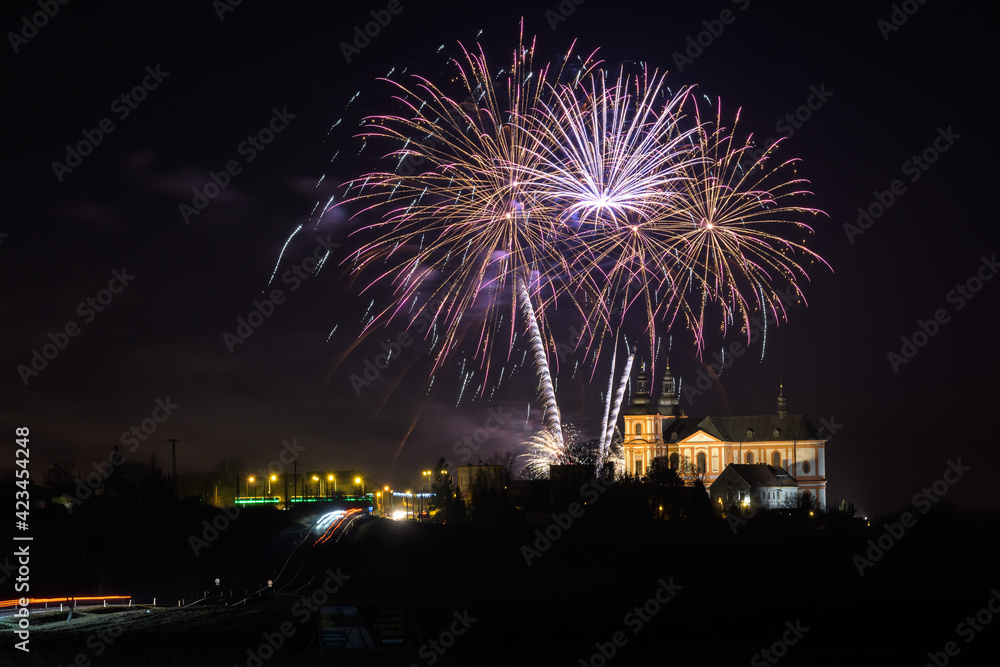 New Year's fireworks, Přeštice, Czech Republic, Pilsen region