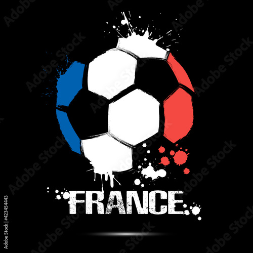 Abstract soccer ball with French national flag colors. Flag of France in the form of a soccer ball made on an isolated background. Football championship banner. Vector illustration