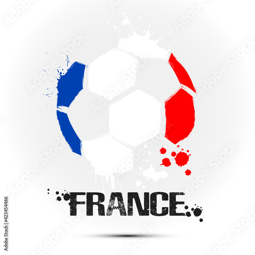 Abstract soccer ball with French national flag colors. Flag of France in the form of a soccer ball made on an isolated background. Football championship banner. Vector illustration