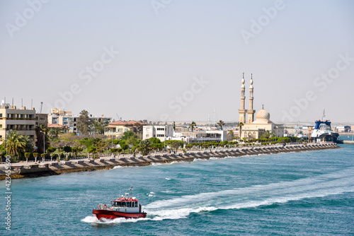 Vászonkép Suez Canal, pilot boat sailing near Suez city