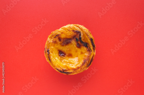 top view of typical Portuguese dessert pastry Pastel de Nata - Portuguese egg custard tart
