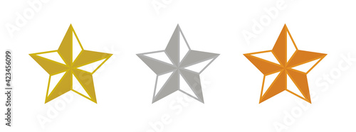 Star icon set representing 1st  2nd and 3rd place in gold  silver and bronze