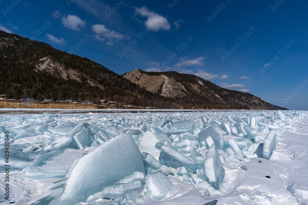 Ice hummocks along the coast of Lake Baikal